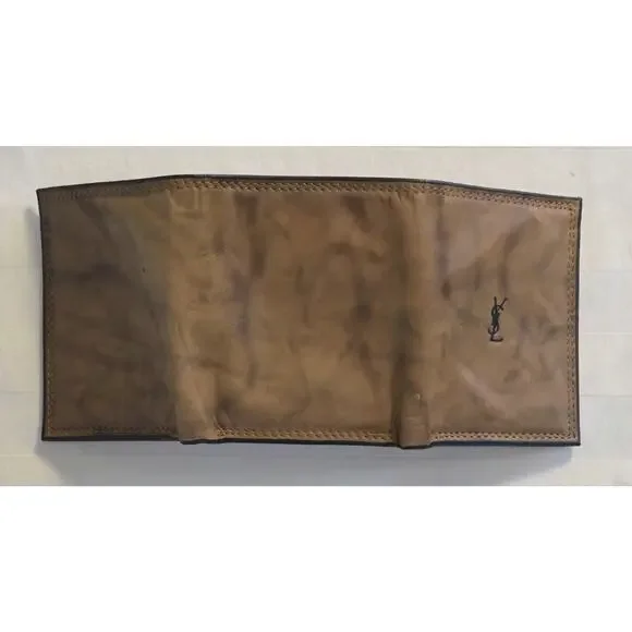Vintage Yves Saint Laurent YSL Leather Trifold Wallet Tan w Tag